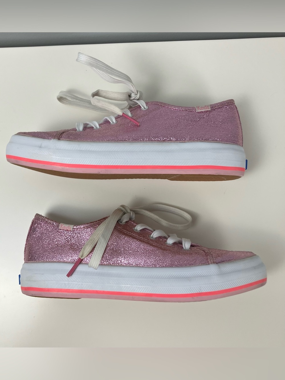 Keds Triple Up Girls Pink Glitter Platform Sneakers Lace Up Shoes Size 4 EU 36